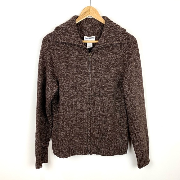 Pendleton Sweaters - Pendleton Merino Wool Zip Cardigan Sweater Brown
